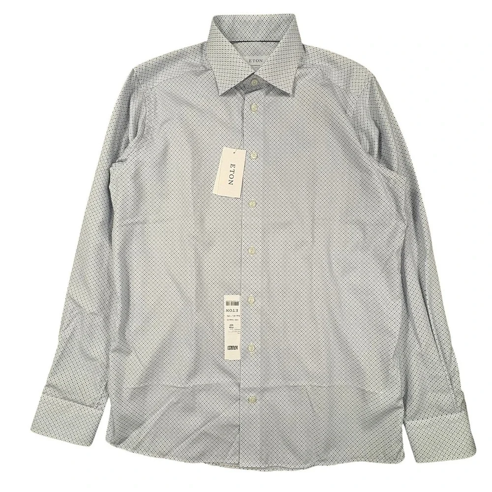 ETON‎ Contemporary Fit Dress Shirt Mens 15.75 Blue White Black Geometric NWT